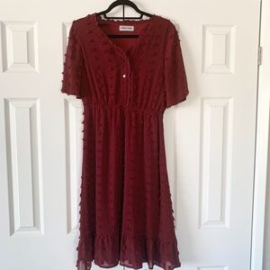 {WORN ONCE} BURGUNDY SWISS DOT DRESS